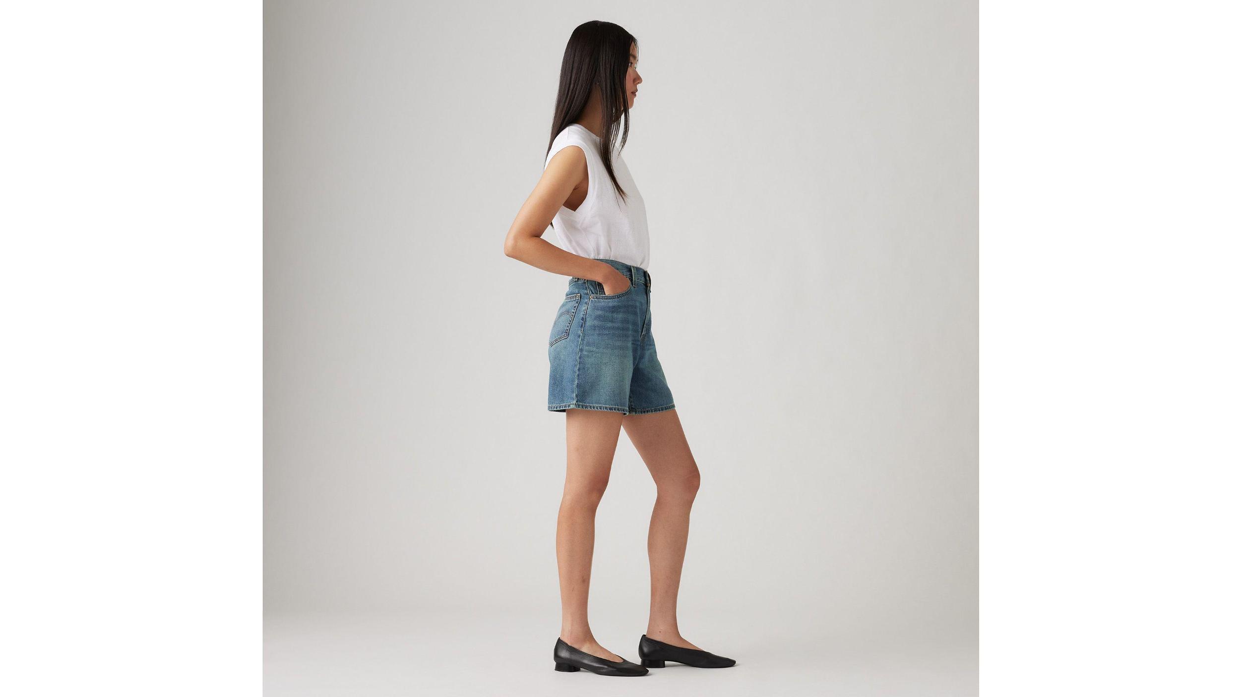 High Rise Baggy Linen+ Denim Lightweight Women's Shorts Product Image