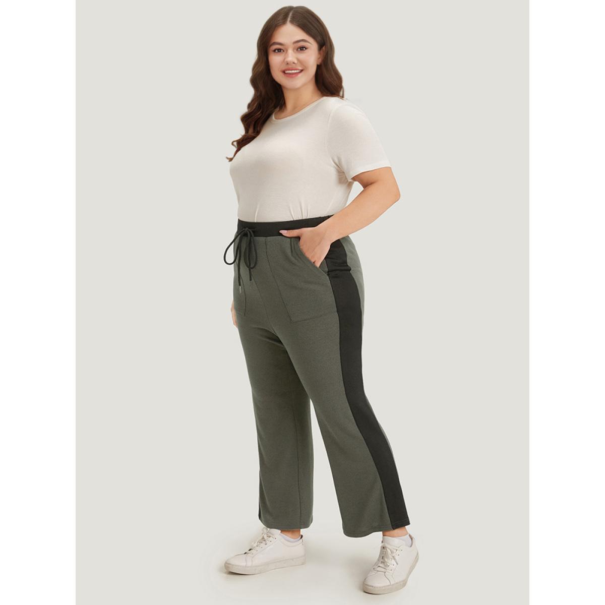 Contrast Pocket Drawstring Bootcut High Rise Sweatpants Multicolor Plus Size Women Casual Dailywear Contrast 26/4X Bloomchic Product Image