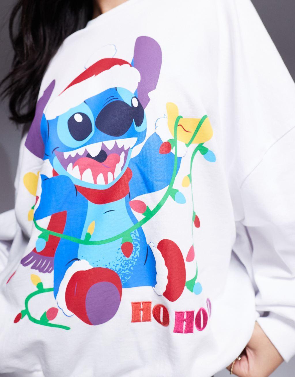 ASOS DESIGN Disney Christmas extreme oversized sweatshirt with Stitch front print in white Product Image