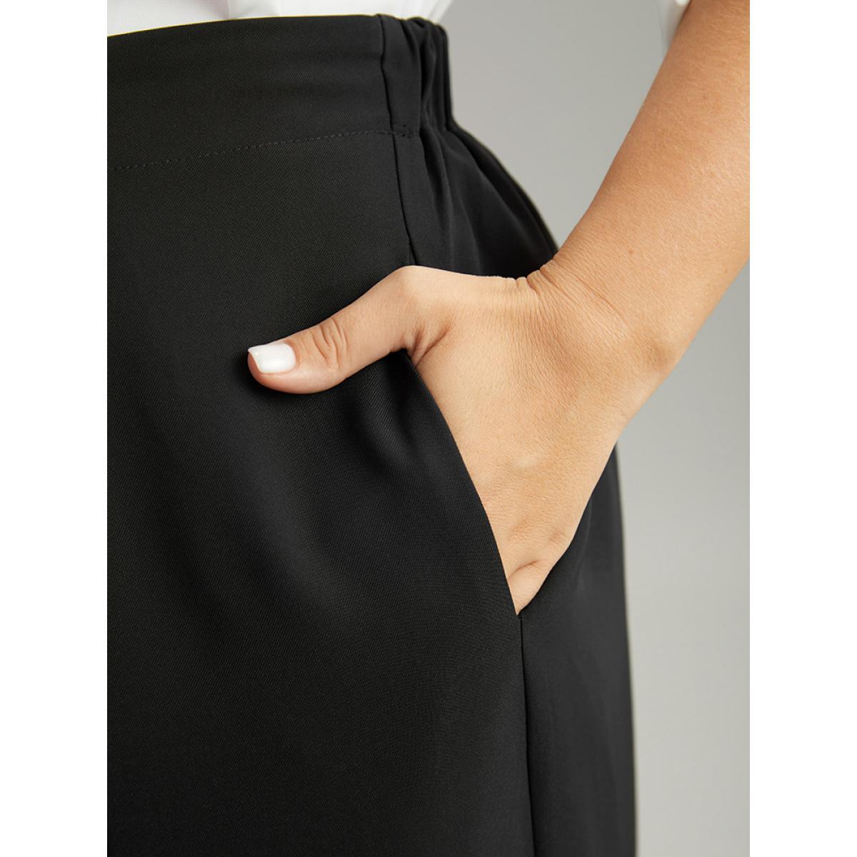 Plus Size Static-Free Metal Chain Detail Split Hem Pants Women Black At the Office Straight Leg High Rise Work Pants BloomChic 10/M Product Image
