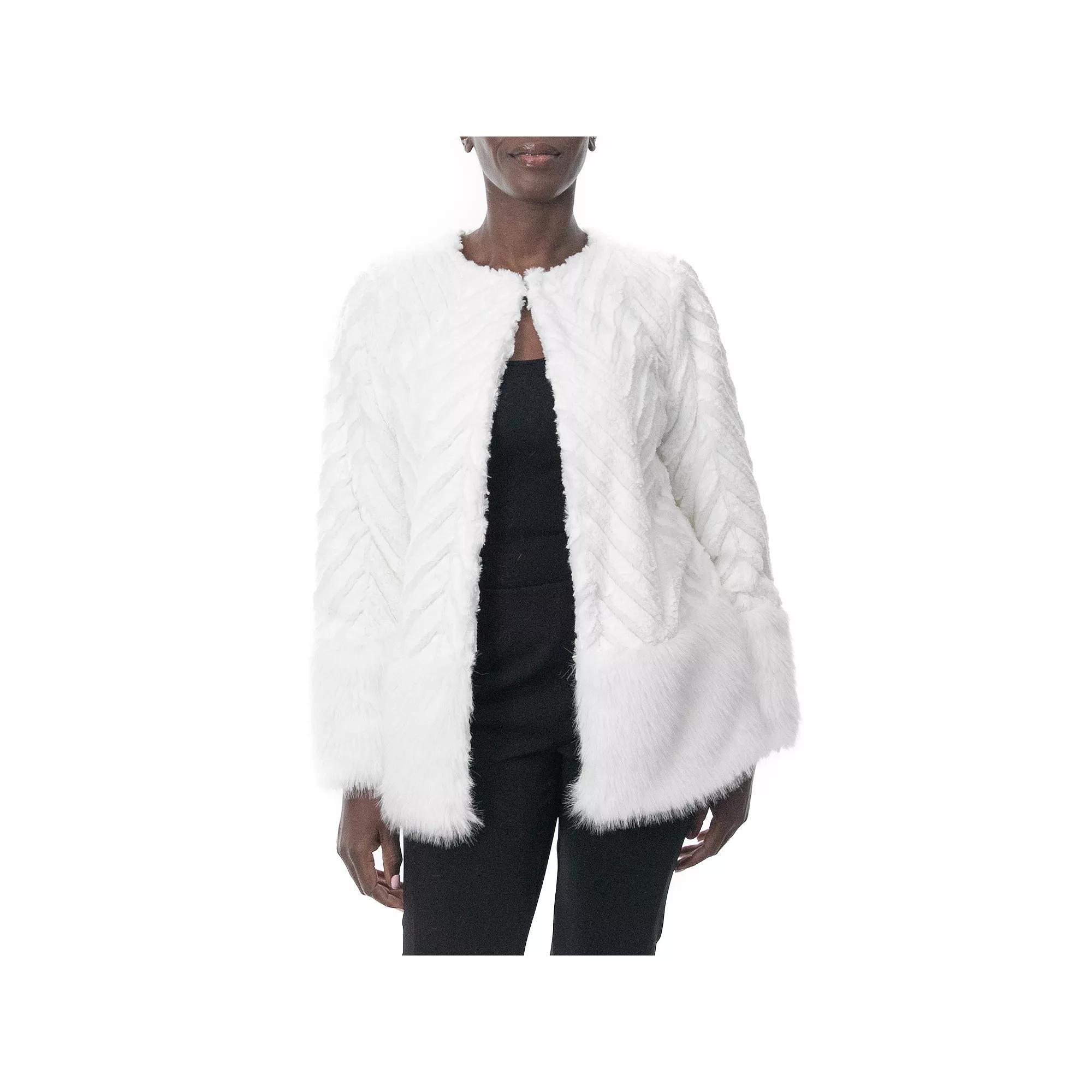 Women's Nina Leonard Chevron Faux-Fur Bolero, Size: Medium, Ivory Product Image