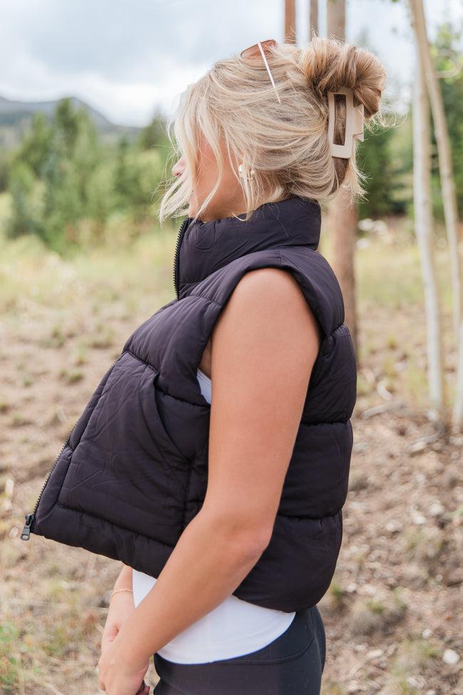 Sights To See Black Cropped Puffer Vest FINAL SALE Product Image