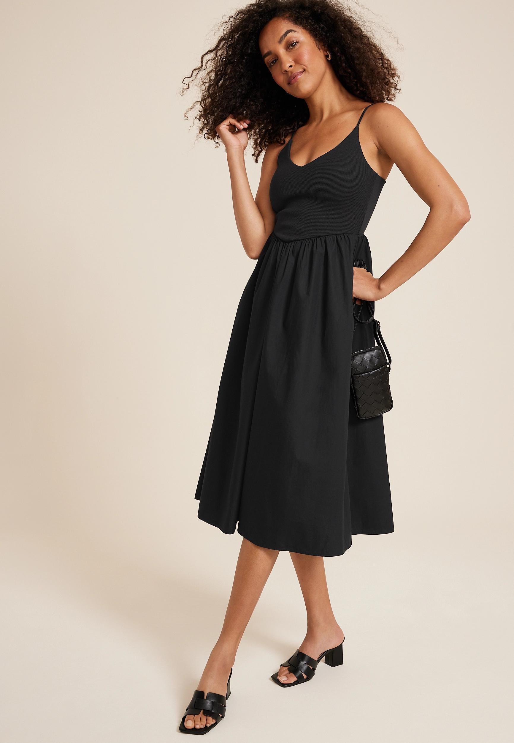 Maurices Womens Drop Waist Mix Media Midi Dress Size X Small Product Image