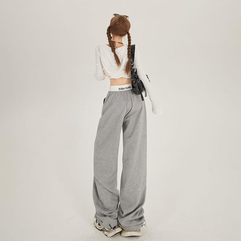 Low Waist Folded Waistline Loose-Fit Wide-Leg Sweatpants Product Image