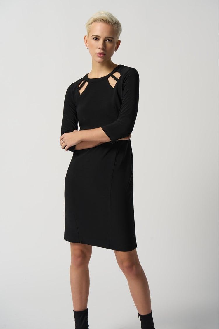 Keyhole Neckline Sheath Dress- Black Product Image