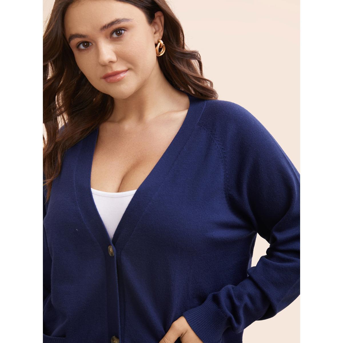 Plus Size Supersoft Essentials Patched Pocket Raglan Sleeve Cardigan Midnight Women Casual Loose Long Sleeve Everyday Cardigans BloomChic 12/L Product Image