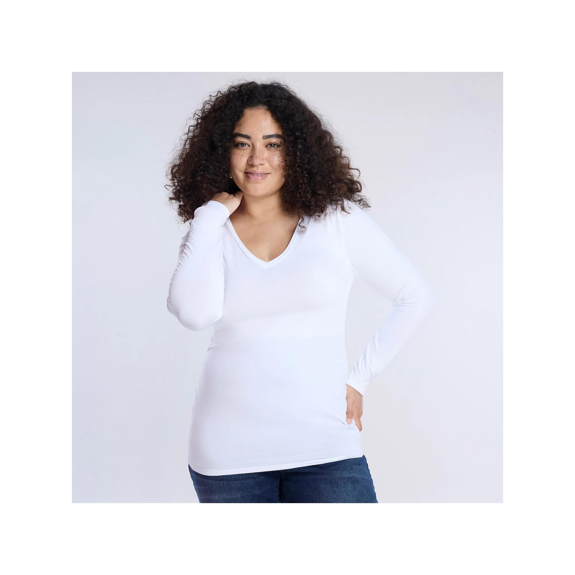 Maternity Motherhood® V-Neck Side Ruched Long Sleeve Tee, Women's, Size: Medium-Mat, White Product Image