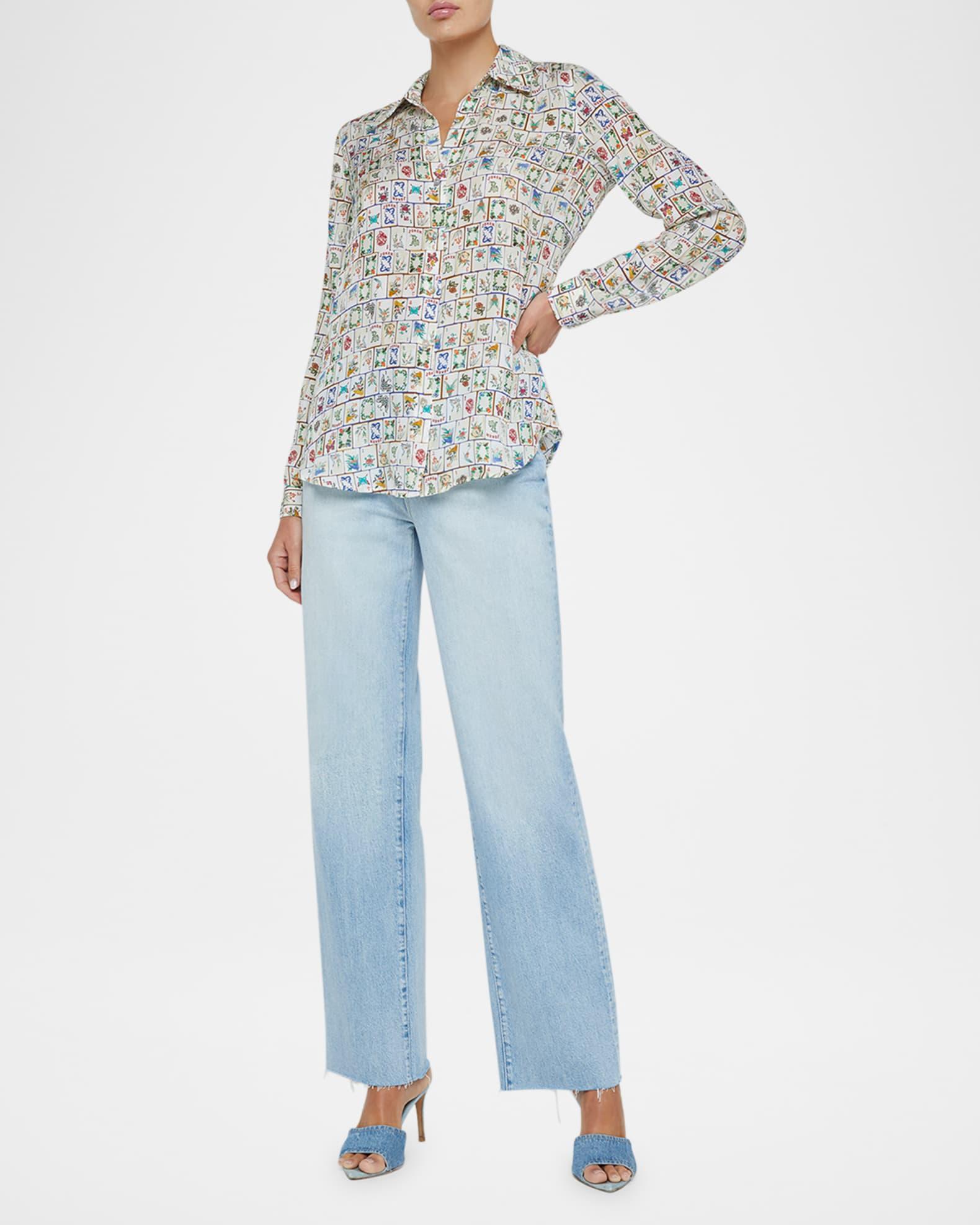 Nina Mahjong Button-Front Silk Blouse Product Image