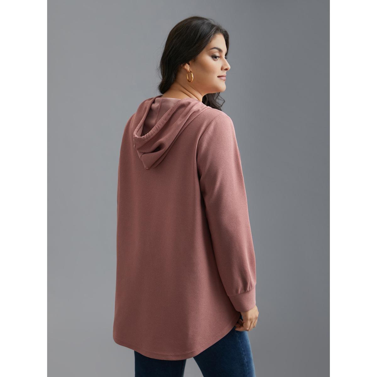 Plus Size Waffle Knit Hooded Drawstring Sweatshirt Women DustyPink Casual Texture Loose Hooded Everyday Sweatshirts BloomChic 14-16/1X Product Image