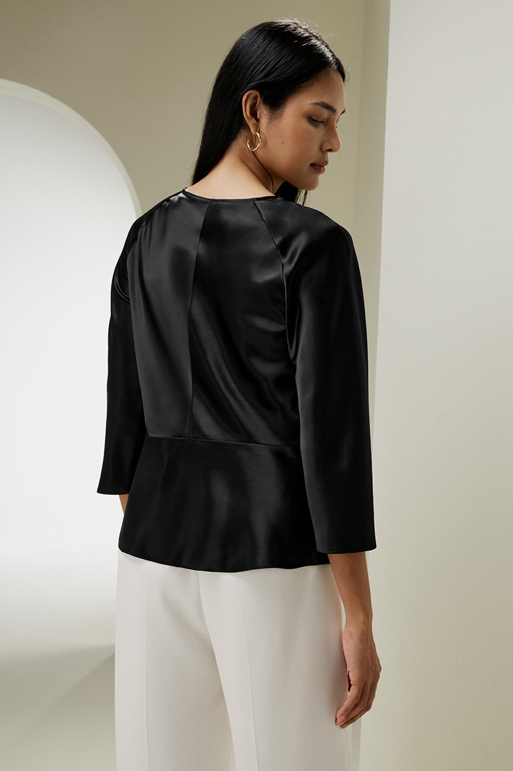 V Neck Silk Blouse with Waist Tie Product Image