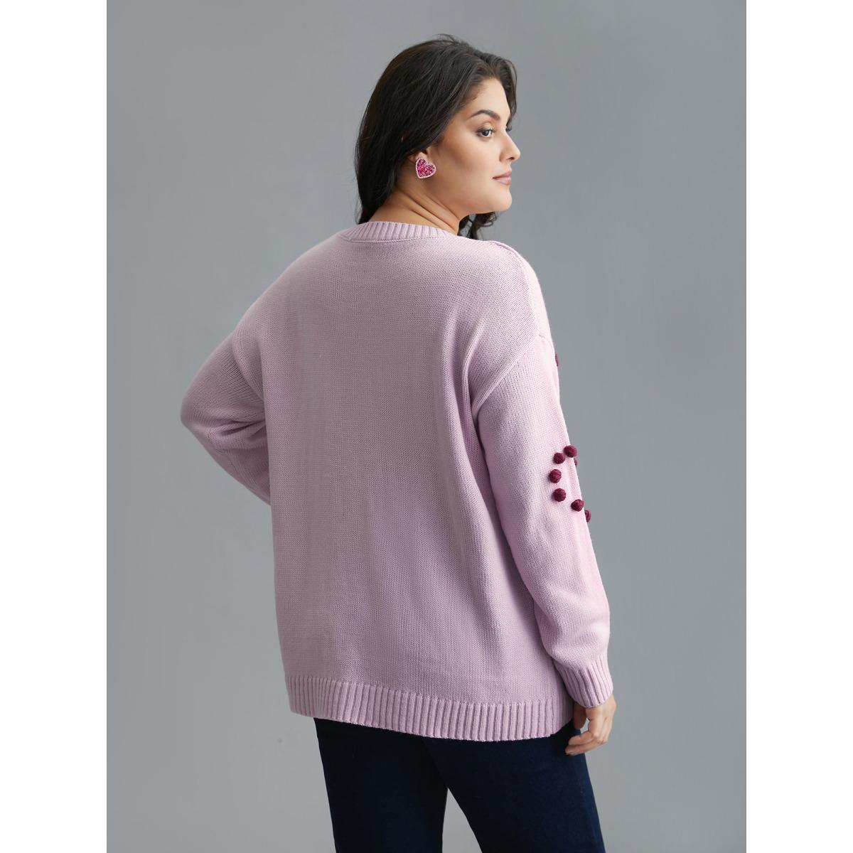 Plus Size 3D Hearts Drop Shoulder Sleeve Pullover Nudepink Women Casual Loose Long Sleeve Round Neck Everyday Pullovers BloomChic 22-24/3X Product Image