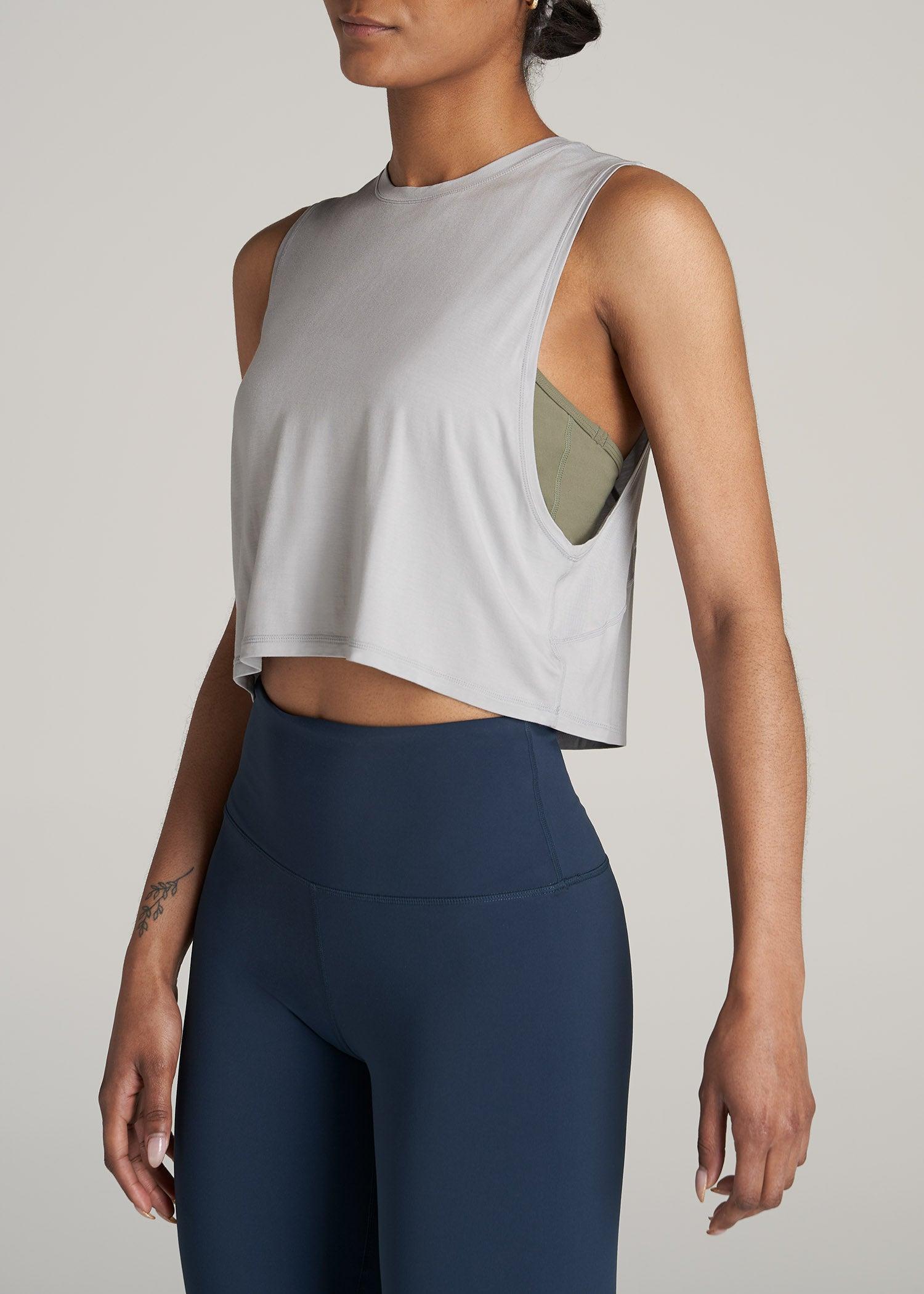Athletic Cropped Muscle Tank Top for Tall Women in Silver Product Image
