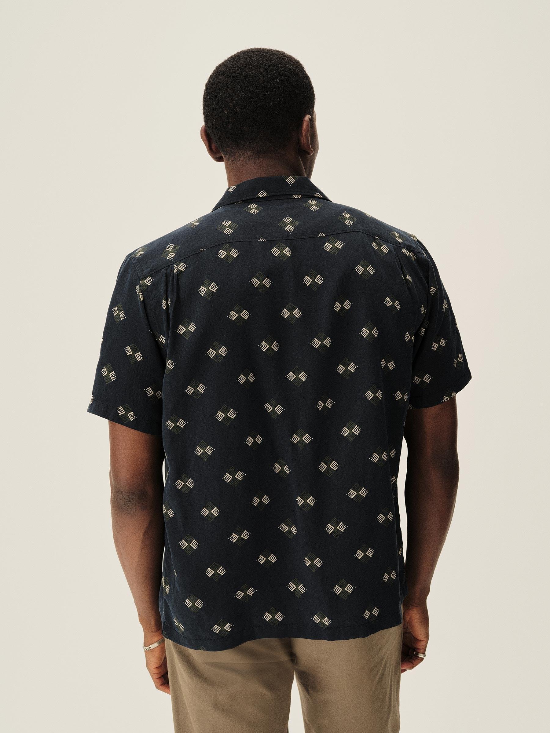 Dark Navy Draped Linen Deuce Coupe Camp Shirt Product Image
