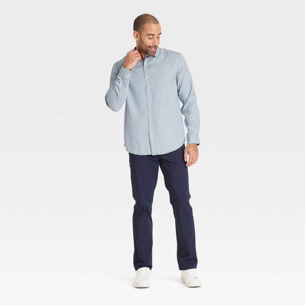 Men's Vintage Long Sleeve Poplin Shirt - Goodfellow & Co™ Blue S: Regular Fit, Button Down Collar, Twill Construction Product Image