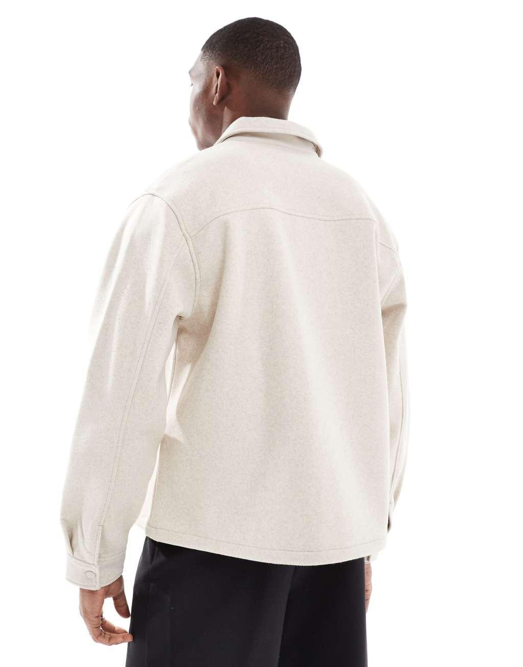 Bershka zip up jacket in ecru Product Image