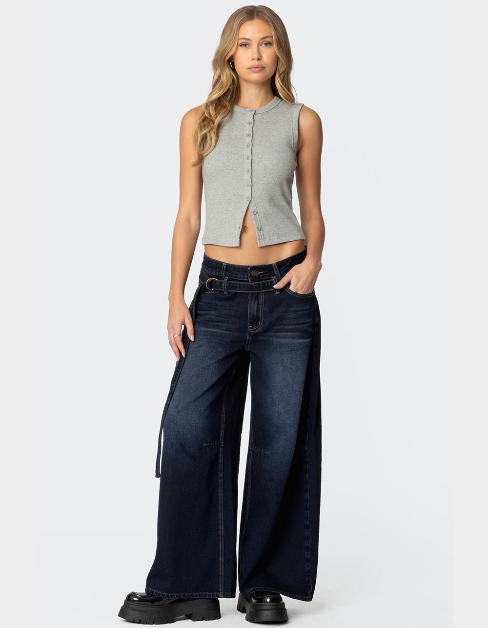 EDIKTED Super Baggy Belted Low Rise Jeans Product Image