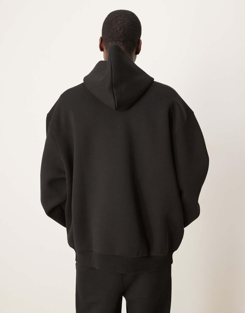 ASOS DESIGN oversized boxy heavyweight scuba hoodie in black Product Image