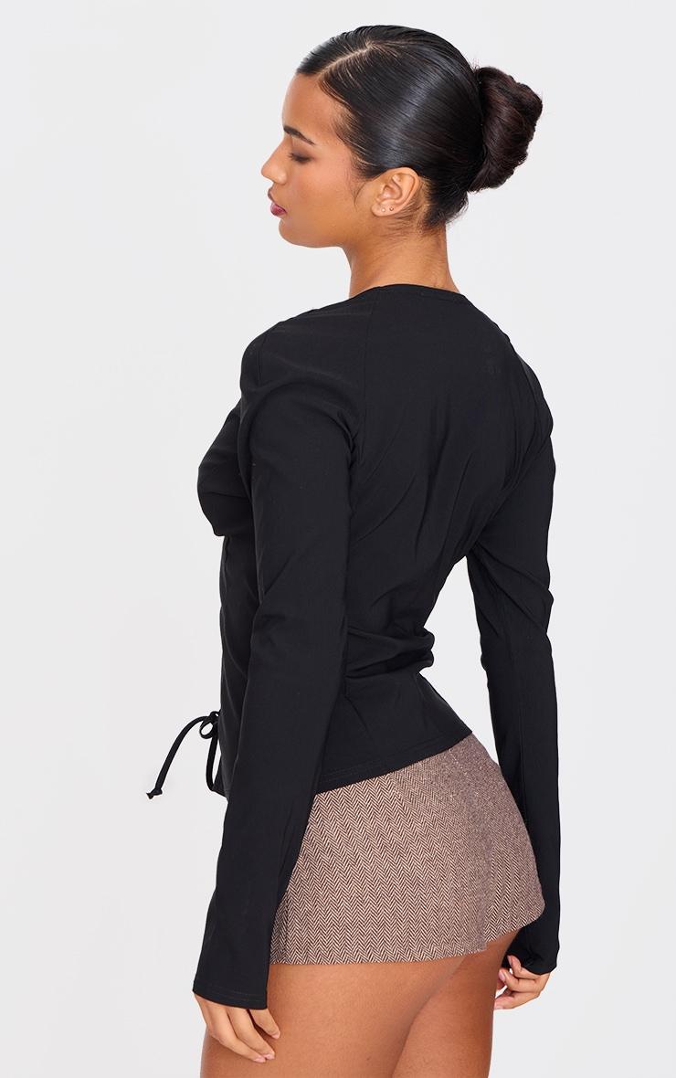 Black Stretch Woven Tie Front Fitted Shirt Product Image