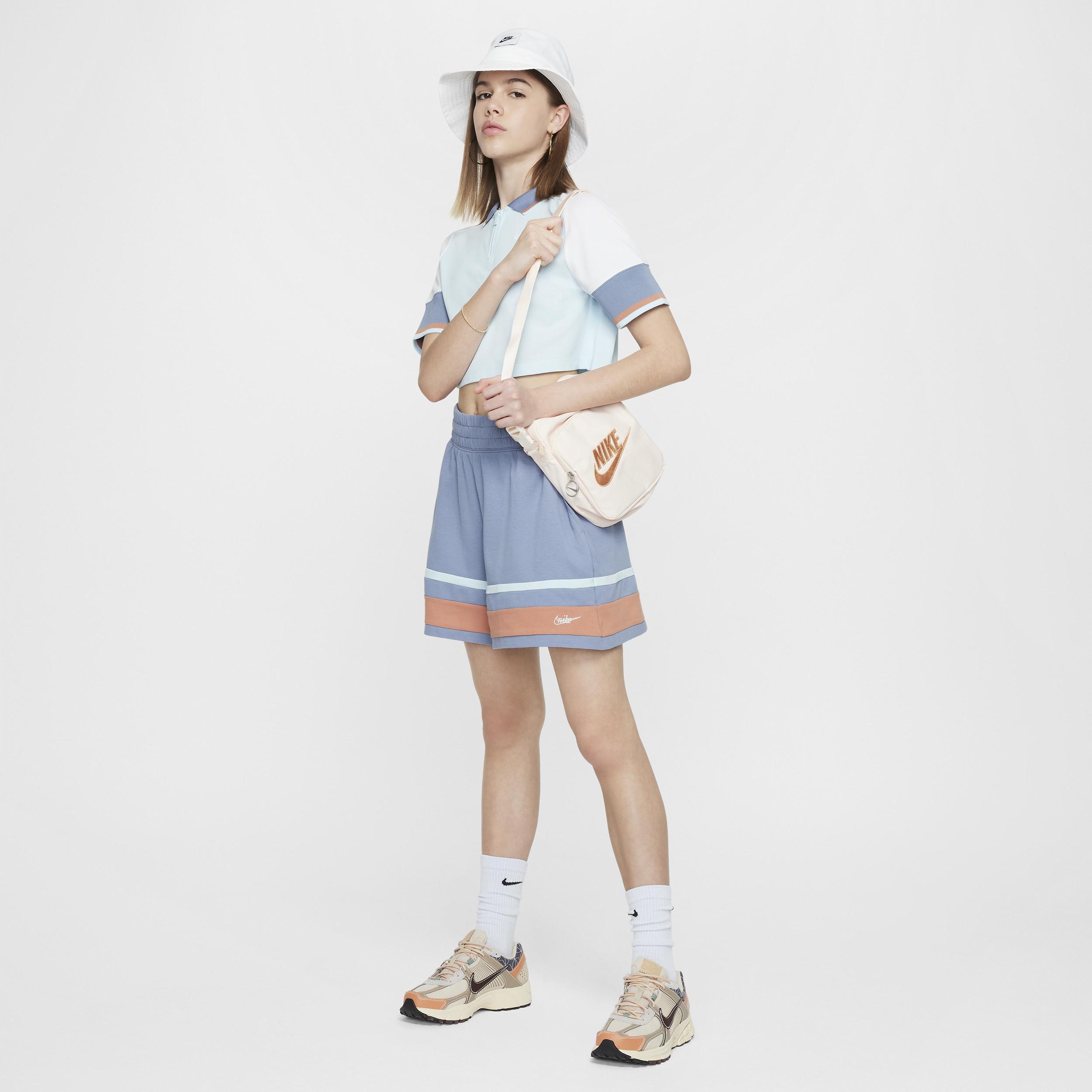 Nike Kids' Sportswear Stripe Shorts in Ashen Slate/Blush/Blue at Nordstrom, Size Xs Product Image