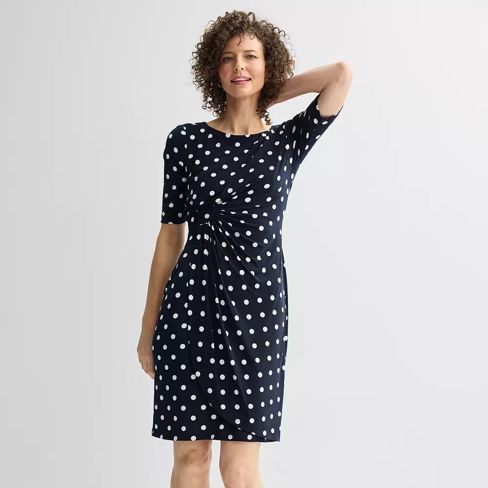 Women's Connected Apparel Printed Elbow Sleeve Faux Wrap Midi Dress, Size: 4, Blue Product Image