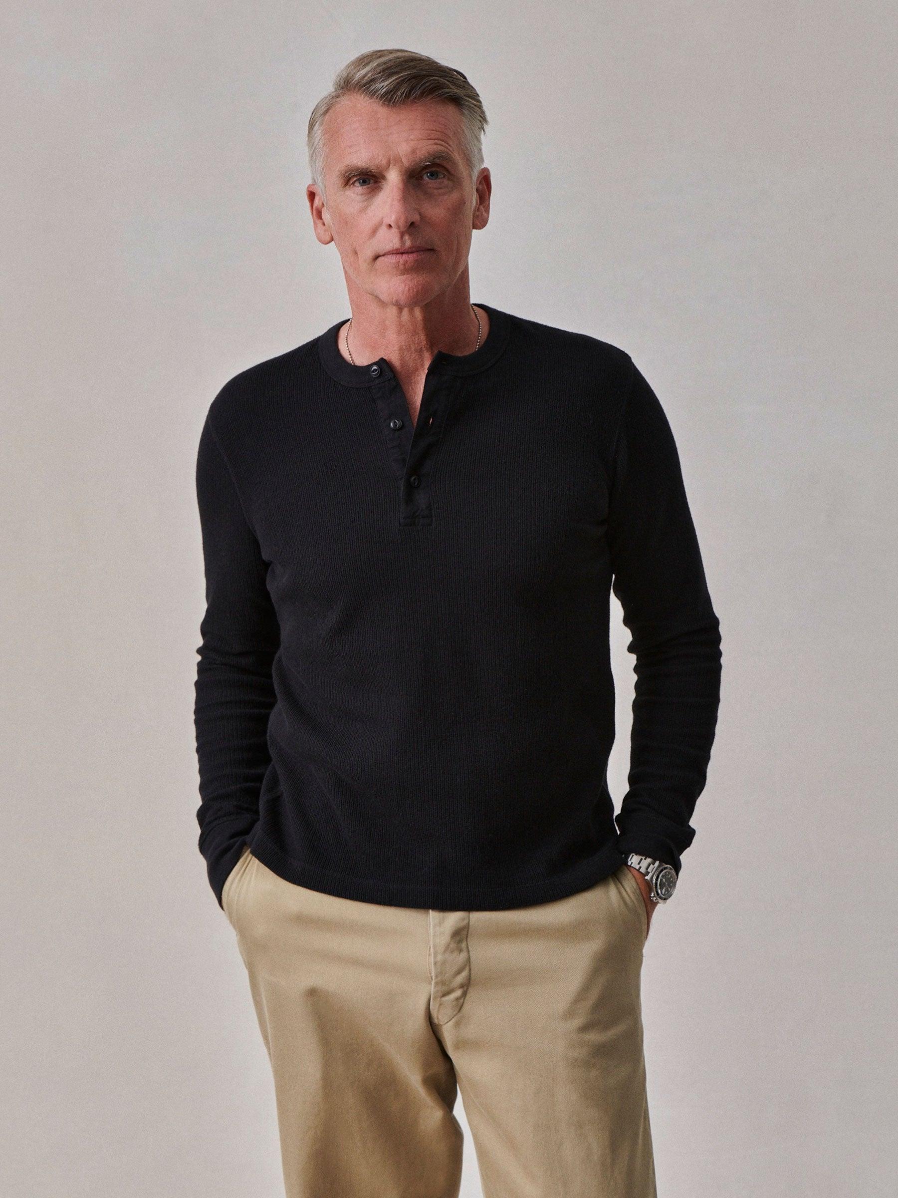 Black Vintage Thermal Henley Product Image