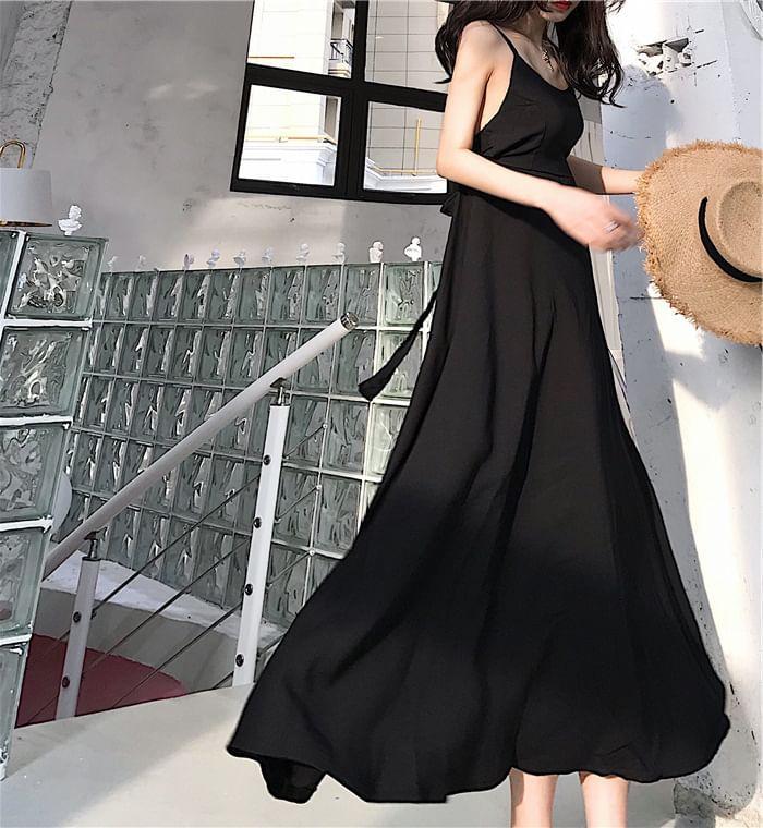 Spaghetti Strap Plain Open Back Maxi Sundress Product Image