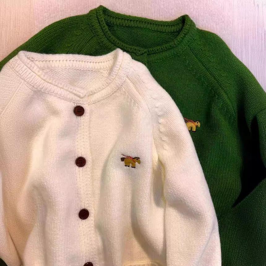 Round Neck Horse Embroidered Button Cardigan Product Image