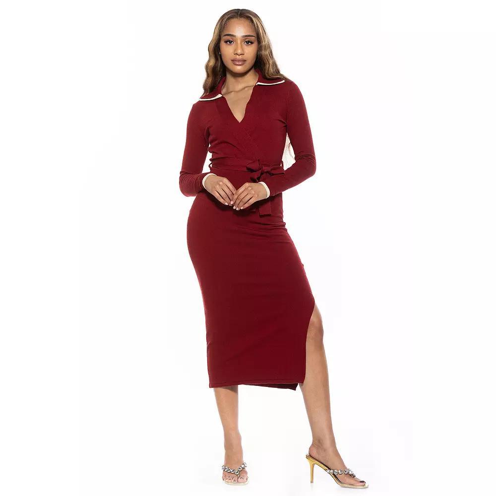 Women's ALEXIA ADMOR Tatiana Knit Collar Surplice Midi Dress, Size: Large, Blue Product Image