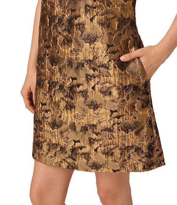 Adrianna Papell Roll Collar Sleeveless Jacquard Shift Dress Product Image