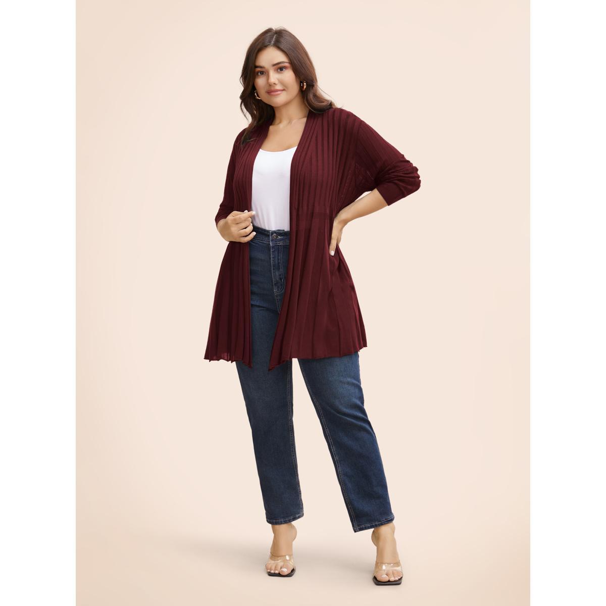 Plus Size Plain Textured Kimono Collar Cardigan Midnight Women Casual Loose Long Sleeve Everyday Cardigans BloomChic 18-20/2X Product Image