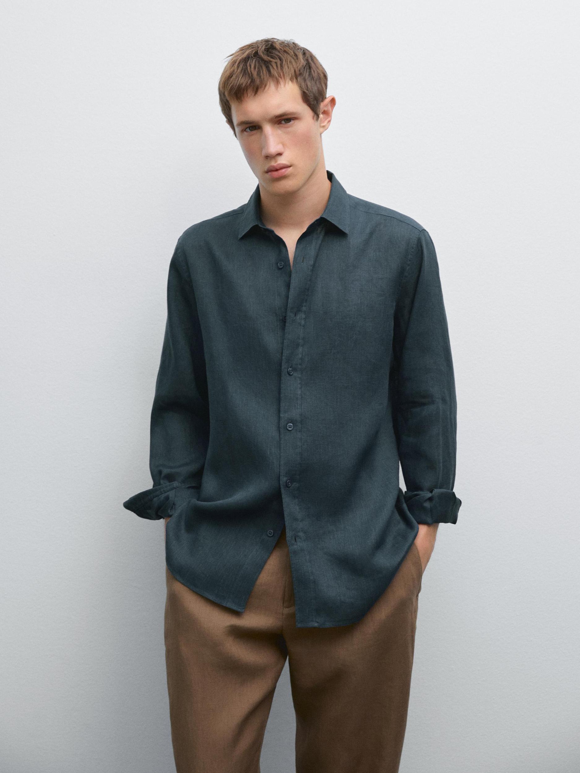 100% linen slim fit shirt Product Image