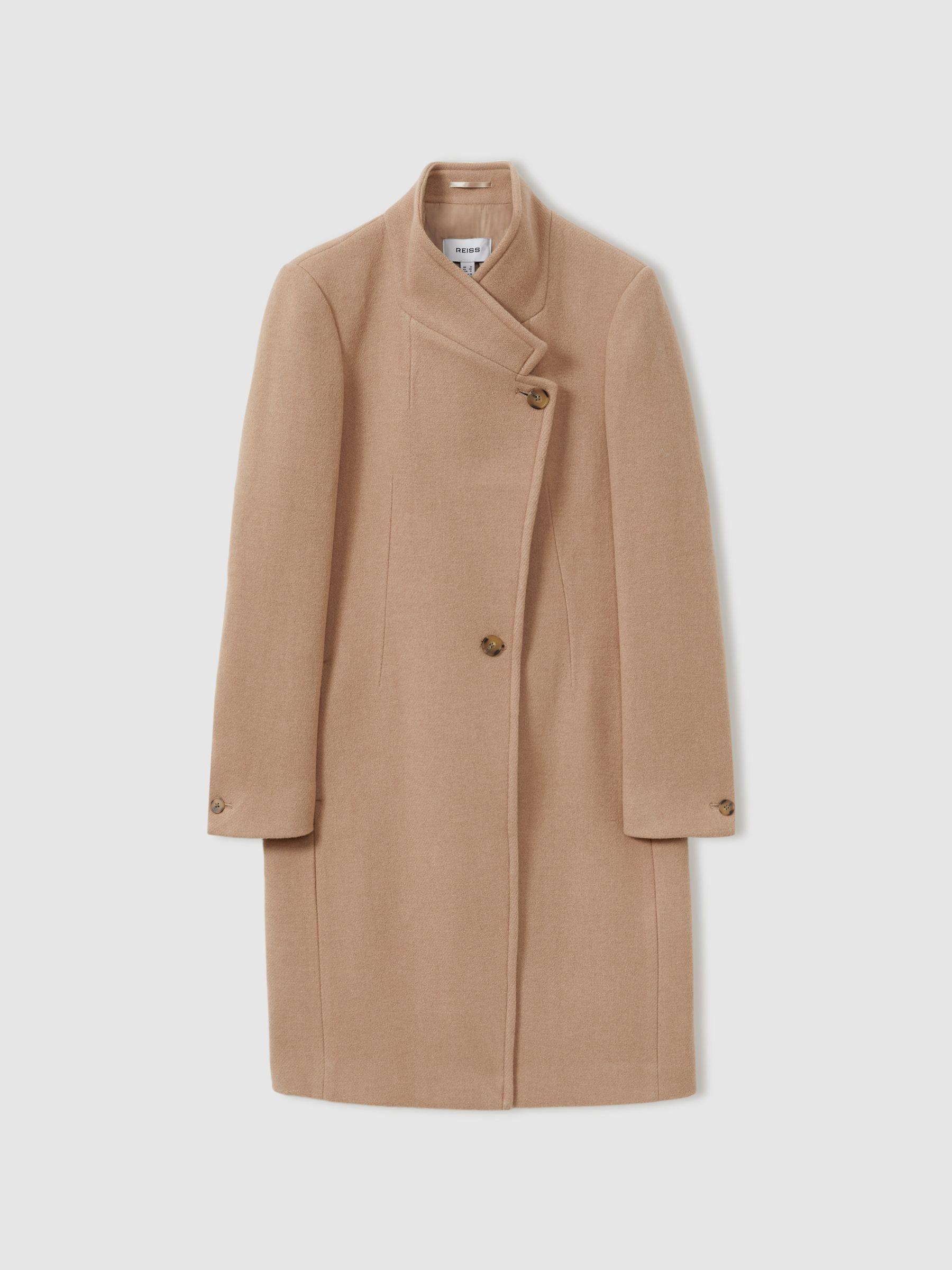 Petite Wool Blend Longline Double Breasted Coat in Light Camel Product Image