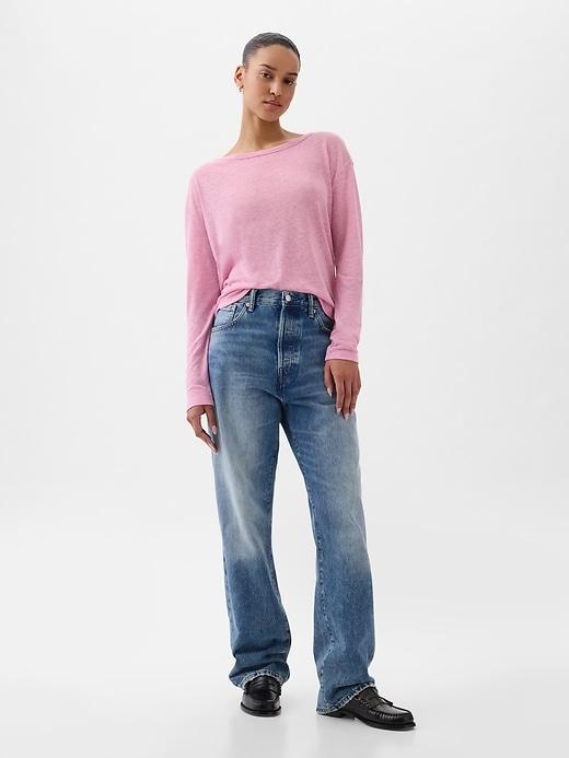 Linen-Blend Boatneck T-Shirt Product Image