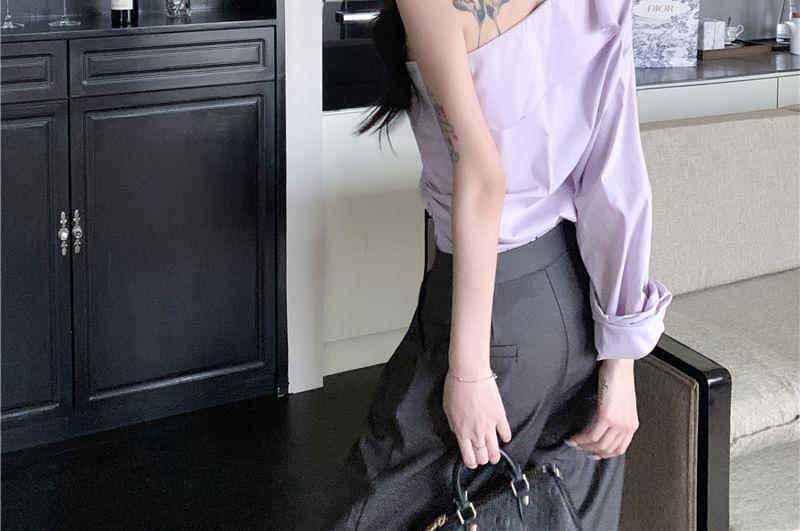 Long-Sleeve One-Shoulder Plain Blouse Product Image