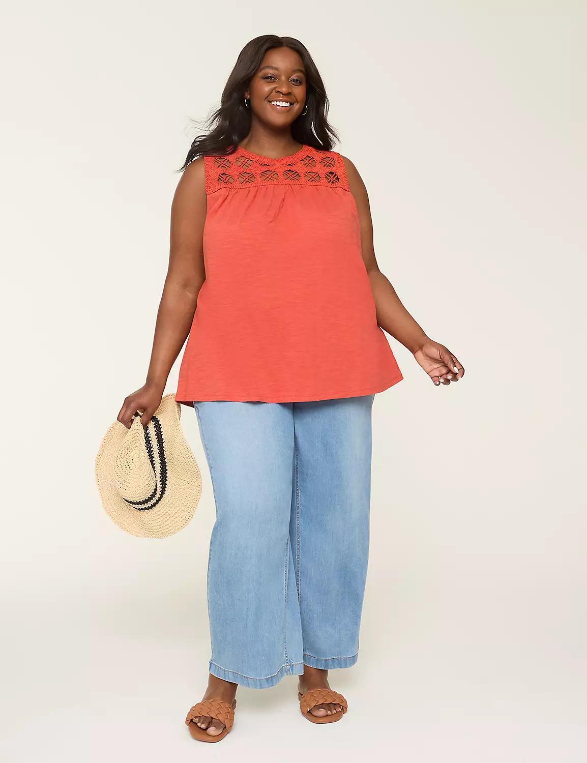 Sleeveless Crochet-Yoke Top Product Image
