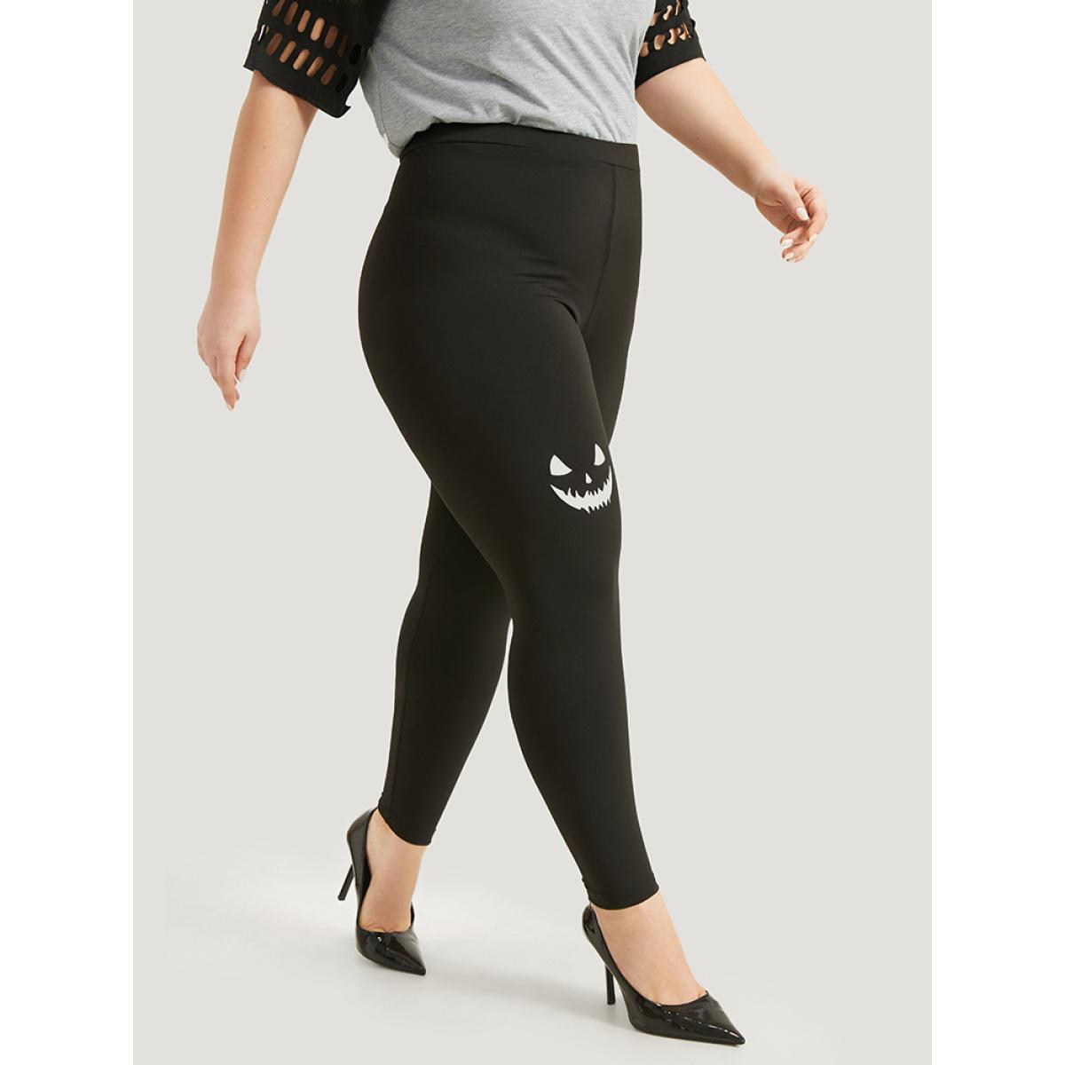 Plus Size High Rise Halloween Print Leggings Women Black Casual High stretch Skinny High Rise Festival-Halloween Leggings BloomChic 26/4X Product Image