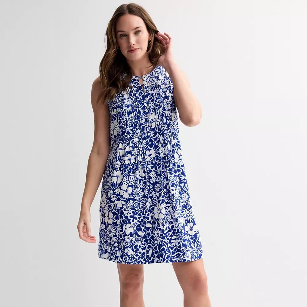 Petite Sonoma Goods For Life® Sleeveless Pintuck Dress, Women's, Size: Small Petite, Blue Linework Floral Product Image