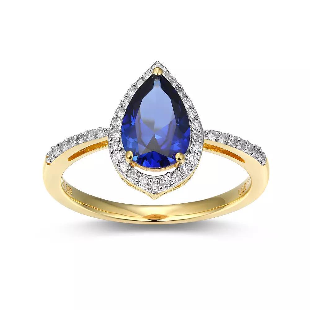 18k Gold Over Silver Lab-Created Sapphire & 1/5 Carat T.W. Lab-Grown Diamond Pear Ring, Women's, Size: 6, Gold Tone Product Image