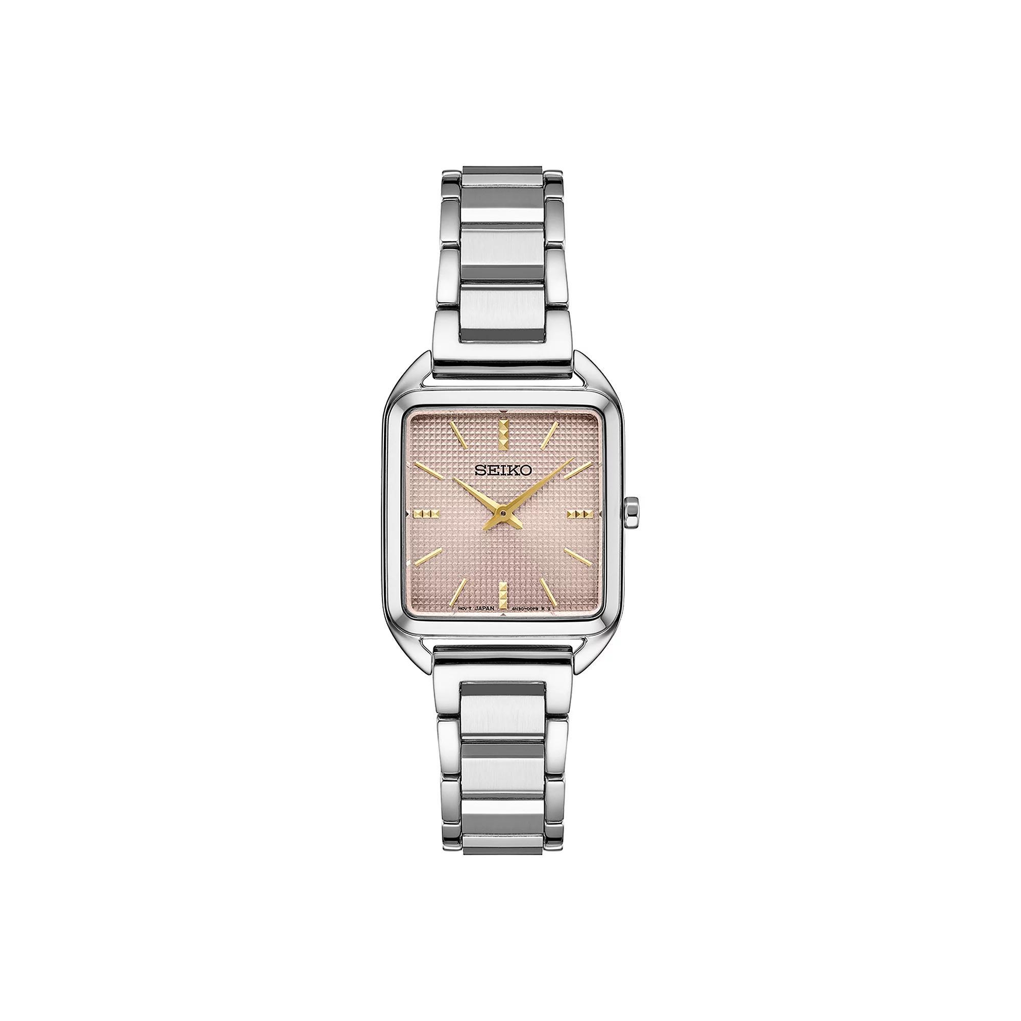 Seiko Essentials Womens Stainless Steel Rectangle Dial Bracelet Watch Pink Product Image