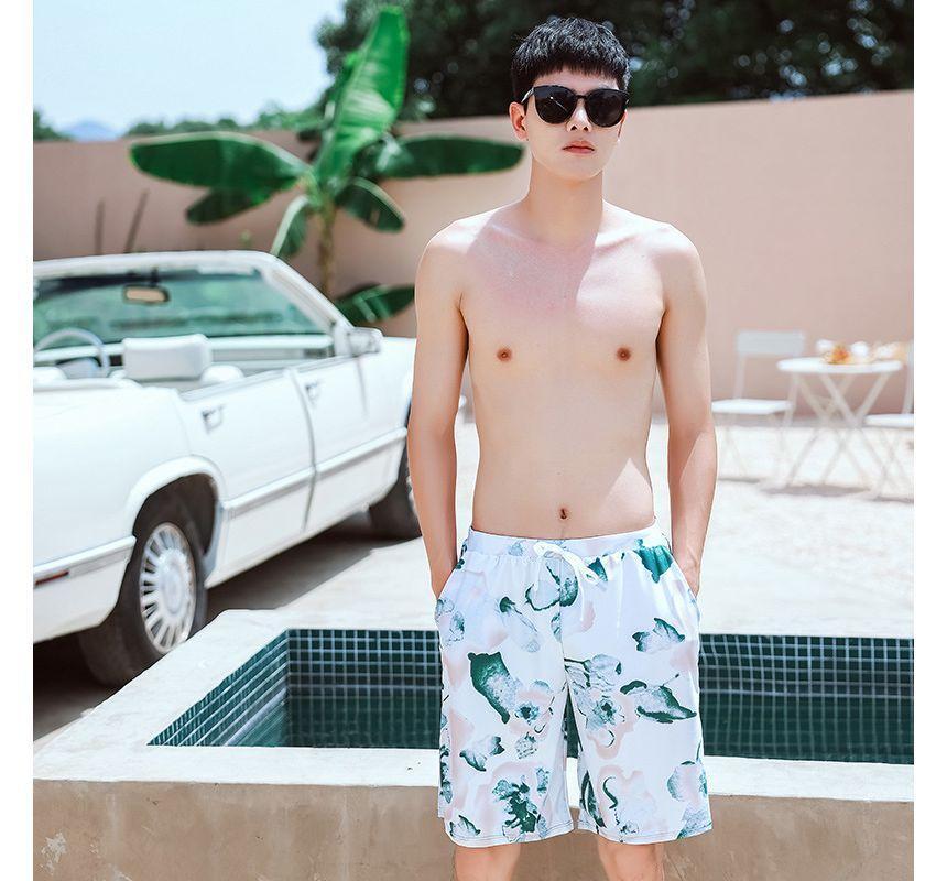 Couple Matching Print Swim Shorts / Bell-Sleeve Swim Dress / Bikini Top / Shorts / Set Product Image