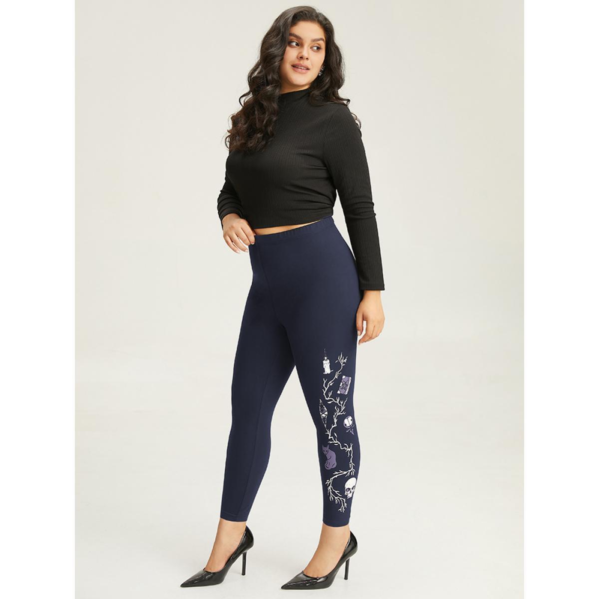 Plus Size Halloween Print High Rise Leggings Women Indigo Casual High stretch Skinny High Rise Festival-Halloween Leggings BloomChic 28/5X Product Image