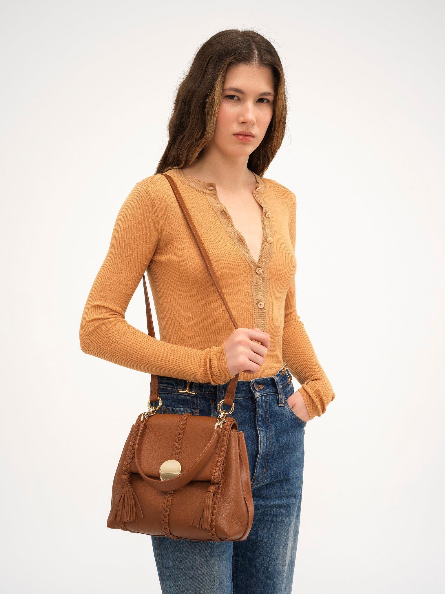 Small Penelope soft shoulder bag in grained leather Product Image