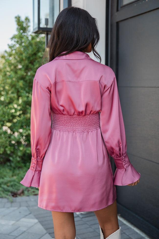 Manners Matter Rose Satin Collared Shirt Dress FINAL SALE Product Image