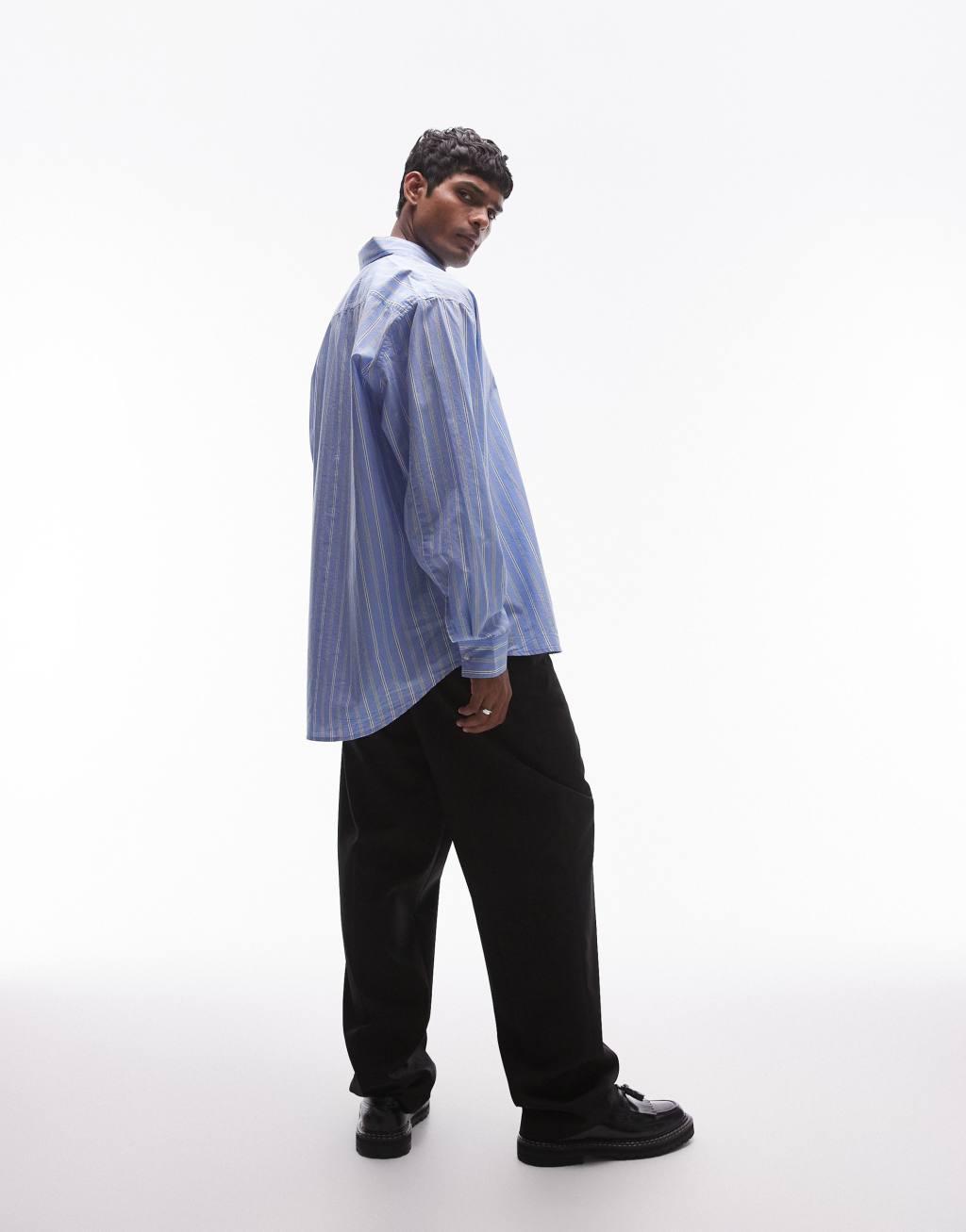 Topman long sleeve oversized blue striped shirt Product Image