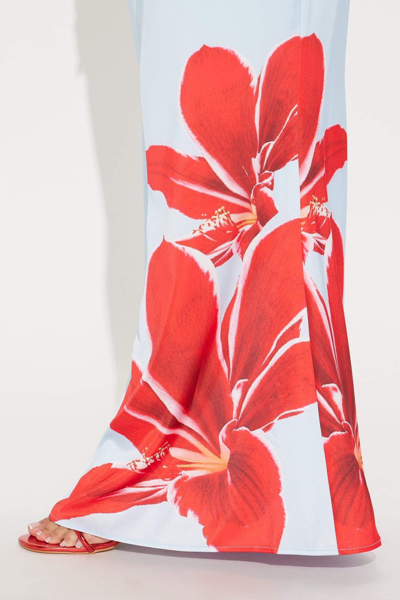 Talia Satin Floral Maxi Skirt - Blue/combo Product Image