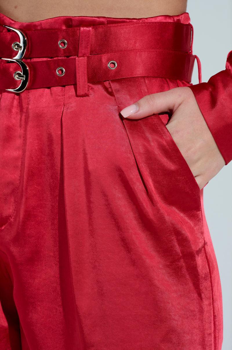 FEELIN THE LOVE BELTED SATIN TROUSER Product Image