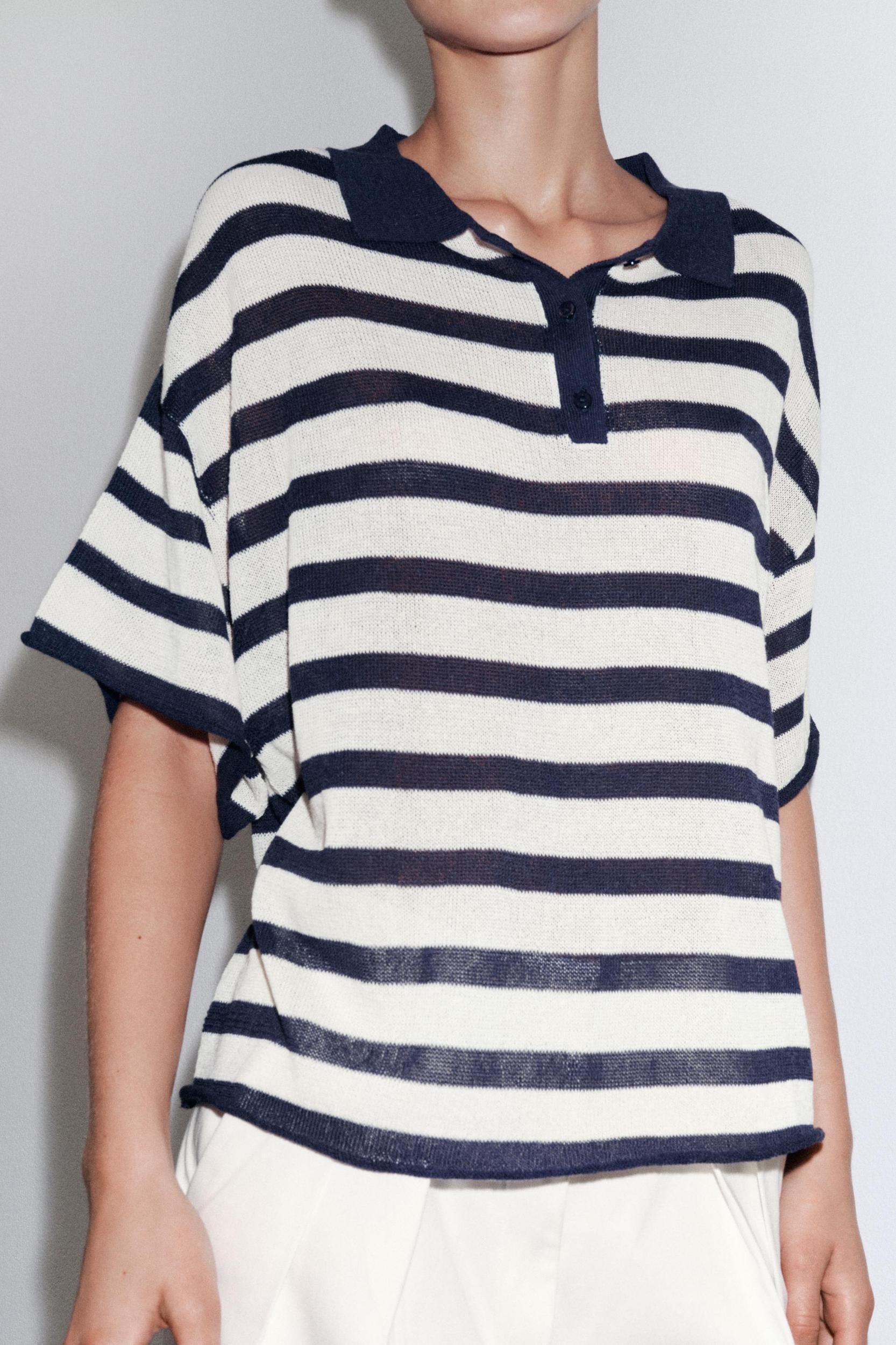 STRIPED KNIT POLO SHIRT Product Image