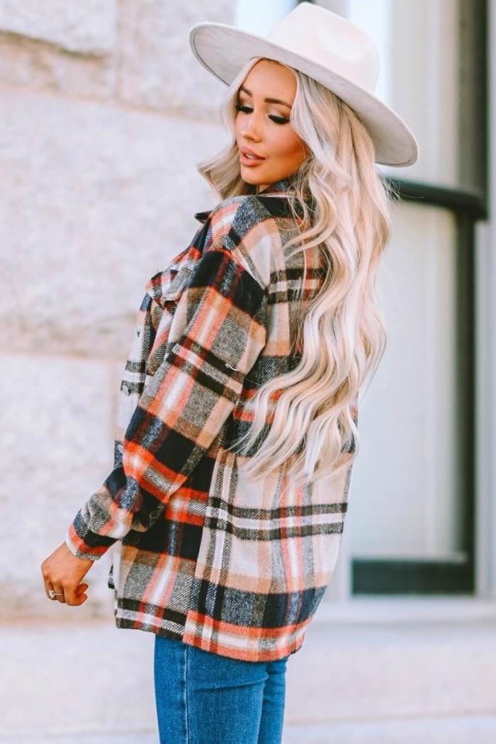 Plaid Print Pocketed Shacket Product Image