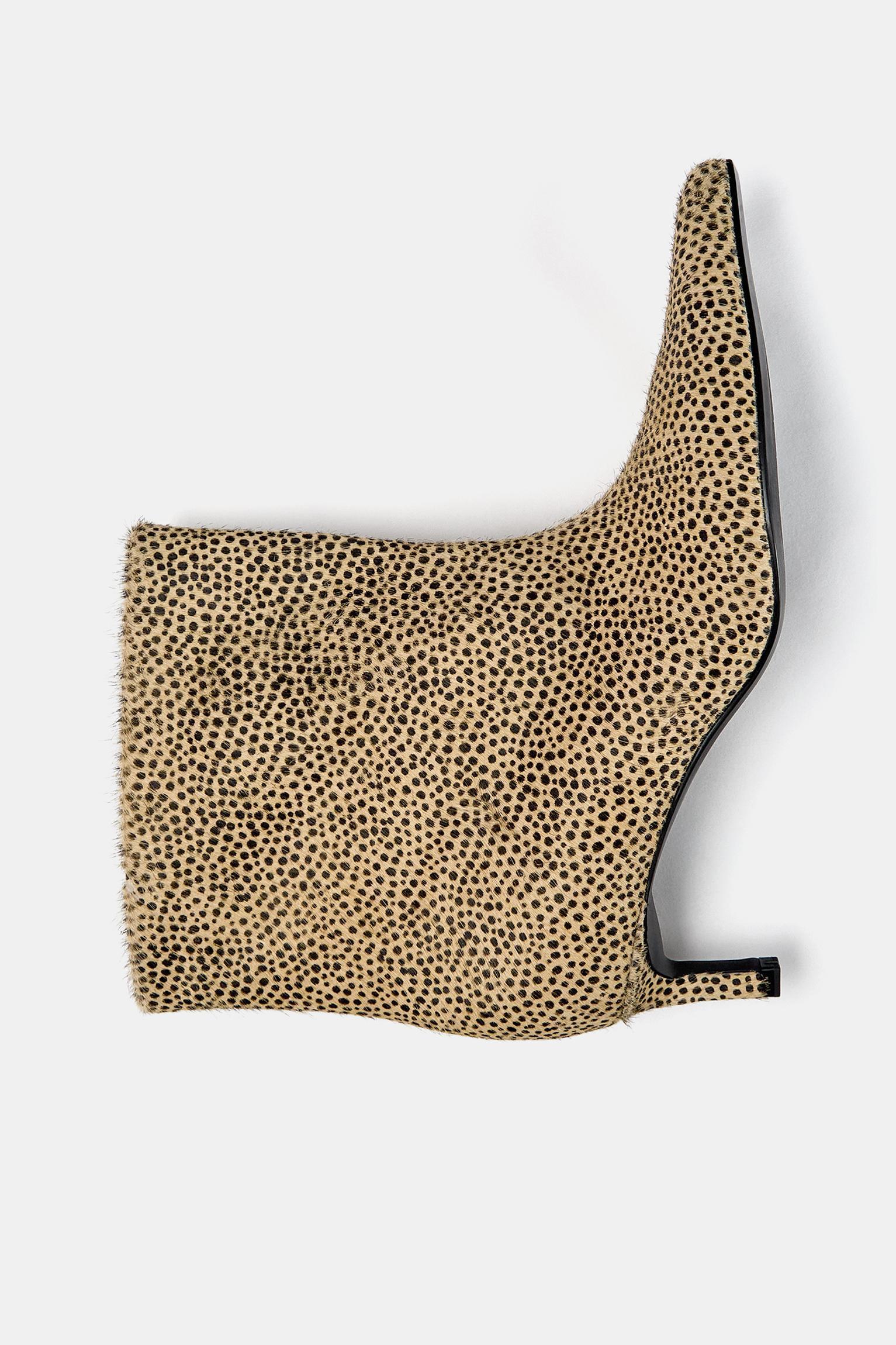Animal print leather high-heel ankle boots Product Image