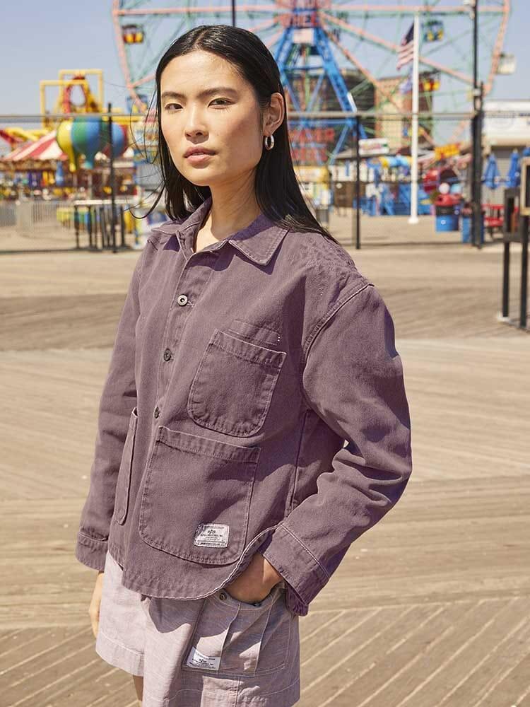 WOMEN'S CANVAS CHORE COAT - CLASSIC BUTTON-DOWN - DUSTY PURPLE / M Product Image